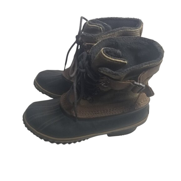 Sorel Womens Black Brown Winter Fancy Lace ll Hiking Winter & Rain Boots Sz 7 - Picture 1 of 15